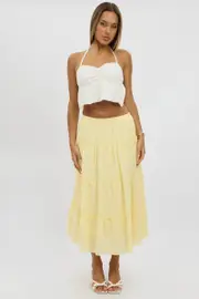 Yellow Tiered Midi Skirt - Size 16XL, Women's Midi Skirt