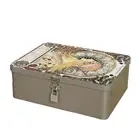 Desktop Storage Box Retro Pattern Container Style Box with Lock Key for Jewelry