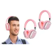 2Pcs Bluetooth 5.3 Wireless Headphones Over Ear Stereo Earphones-Pink