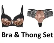 CITY CHIC Bra 16DD/ 38DD & Thong 16/S Set PLUS SIZE Mimi Leopard Print Black