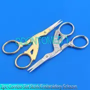 2pc Combo 4 1/2" Pro Quality Stork Embroidery Scissors - GOLD + SILVER Plated