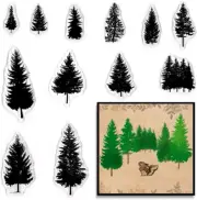 Pine Trees Clear Stamps for Card Making and Journaling, Evergreens Trees Rubber