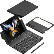 Jarttarn Leather Cover Compatible with Samsung Galaxy Z Fold 3 with Keyboard Holster and Pen, Light Luxury Elegant with Kickstand Bluetooth Keyboard Wirelessly Connects Fold 3 Case (Carbon Fiber)