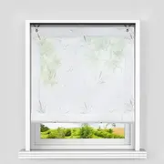 Heichkell Roman Blind with Eyelets Voile Roman Curtain Leaf Motif Roman Blind No Drilling Kitchen Curtain Country House Style Transparent Curtain Children's Room White Width 60 x 130 cm