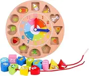 Learning Clock, Color Shape Recognition Toy, Toddler Developmental Toy Wood for Boys Girls, Learning to Tell Time Clock