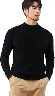 [Zadaos] Men's 100% Solid Goat Cashmere Sweater Winter Pullovers Knit Thick Tops Warm Jacket Black L