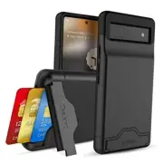 Teelevo Dual Layer Wallet Case for Google Pixel 6a (2022), Protective Black