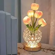 LISNSMY Crystal Tulip Table Lamp, 3 Colors Dimmable Artificial Flowers Light, USB Rechargeable Cordless Lamps, Bedroom Living Room Decoration, Valentine Day, Mothers Day,Christmas Day Gift (Tulip)