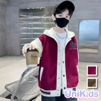 在飛比找momo購物網優惠-【UniKids】中大童裝長袖連帽外套 美式棒球服字母夾克 