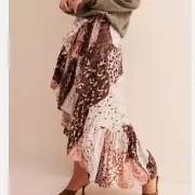 Free People x Raga Congo Wrap Skirt XS Boho Patchwork Leopard Print Maxi NWT