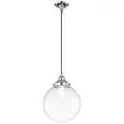 10 inch Clear Glass Period Lighting Cloth Cord Chrome Pendants Lights Sphere Traditional
