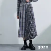 在飛比找momo購物網優惠-【gozo】格紋混搭造型百褶裙(灰色)