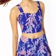 Lilly Pulitzer Luxletic Zahara Ruffle Sports Bra Borealis Blue Swim Over XL NWT