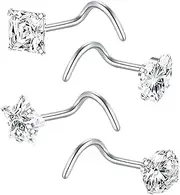 [Generic] Rhinestone Nose Stud – 4X Sparkly Screw Piercing Jewelry Set, Trendy Noses Rings Collection | Stylish Crystal Nose Pin, Dainty Facial Piercing Jewelry, Chic Accessory Set For Women Men Teens Wear