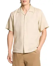 Theory Noll Short Sleeve Camp Collar in Relaxed Linen