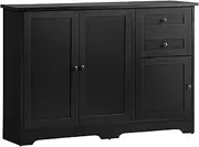 OIKITURE Buffet Sideboard Cabinet with 3 Doors & 2 Drawers, Multi-Storage Cabinet Cupboard for Kitchen Living Room Dining Room, Black