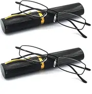 Ultra Slim Compact Lightweight Tube Reading Glasses with Portable Clip Aluminum Case