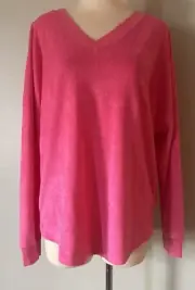 VICTORIA’S SECRET PINK Varsity Beach Terry V-Neck Long Top Hot Pink Small $56