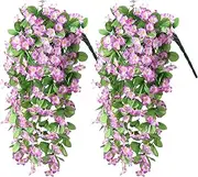 Lenamos 2 Pack Artificial Hanging Flowers, Fake Hanging Plants Dichroism Orchid Flower UV Resistant Bouquet for Wall Home Room Garden Wedding Indoor Outdoor Summer Decoration(Purple)