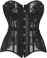 [SWEPER] Women'S Bustier Corset Top - 6 Busk Closure Women'S 16 Plastic Lace Up Boned Mesh Net Corsets And Bustiers Slimming Body Shaper Plus Size S-6Xl