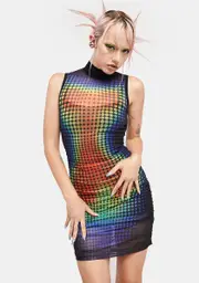 [HOROSCOPEZ] Prism Lights Mesh Bodycon Dress