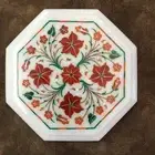 Marble Inlay Table Top | Handcrafted White Marble | Floral Pietra Dura Design |