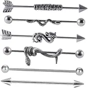 [OATIPHO] 6pcs Industrial Bar Piercing Studs Earrings Industrial Chain Earring Set for Women Stainless Steel Piercing Jewelry