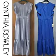 $425 Cynthia Rowley Blue Linen Blend Ruffle Tiered Maxi Dress ~ M, L M3020