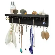 Ilyapa Wall Mounted Jewelry Organizer Shelf, Rustic Black Wood