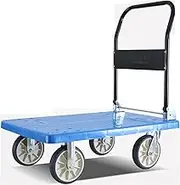 Flatbed Cart Folding Platform Tool Cart Plastic Flatbed and Metal Handle for Moving Transportation Large Load Capacity 4 Wheels Hand Truck Hand Truck