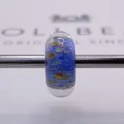 Trollbeads Blue Murano Glass Bead with Gold Glitter Sterling Silver Core
