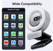 GUSGU G910 2K Quad HD Webcam for PC, with Microphone & Light & Privacy Silver