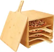 Multilayer Bamboo Pizza Peel Rack, Contain 4 x 12 Inch Non-Stick Boards, Paddle