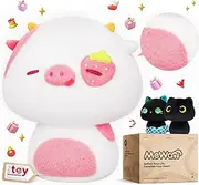 Mewaii 8” Mushroom Plush, Strawberry Cow Plush Pillow Soft Plushies Squishy Pillow, Cute Stuffed Animals Kawaii Plush Toys Throw Pillow Decoration