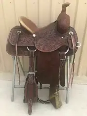 WILDRACE Western Dark brown Leather Hand carved Roper Ranch Saddle