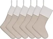 WANZELONYO Christmas Stocking 18 Inch Textured Decoration Hanging Stocking for Vinyl Sublimation HTV Ironing Craft Embroider 6 Pack Light Linen