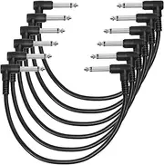 Swpeet 6 Pcs 1/4" Inch Black TS Right Angle Guitar Patch Cables - Professional Effect Pedal Cable Cord, Noise Free and Super Durable