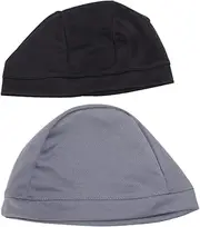 [Healeved] 2Pcs Quick Dry Cycling Caps for Men and Women High Elasticity Sports Beanie Sweatband Moisture Wicking Headband for Outdoor Activities Black Dark Gray
