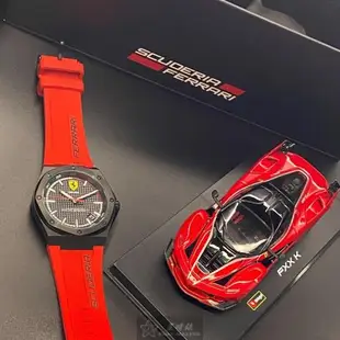 FERRARI手錶, 男女通用錶 42mm 黑圓形, 八角形精鋼錶殼 黑色方格紋錶面款 FE00002