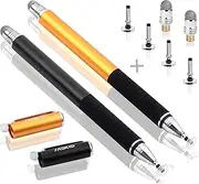 MEKO (Tm) (2 Pcs)[2 In 1 Precision Series] Disc Stylus/Styli Bundle With 4 Replaceable Disc Tips, 2 Replaceable Fiber Tips For All Touch Screen Devices - (Black/Gold)