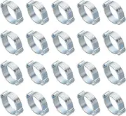 uxcell 20 Pack 17-20mm Double Ear Hose Clamp, Galvanized Steel O Clip Crimp Rings for Fuel Petrol Pipe Tube Fitting Connections, Silver Tone
