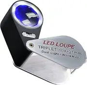 Gain Express Jewelers Loupe Magnifier, Jewelry Loop Magnifier with Light, Hastings Triplet Loupe 10X for Coin, Gem, Stamp, Diamond etc (White LED & UV Light)