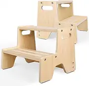 Uiirvdy Toddler Step Stool, 2-Pack Wooden 2-Step Stool for Kids with Anti-Slip Surface and Pads for Bathroom, Kitchen, Bed, Toilet, and Potty Training
