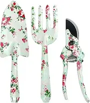 Garden Tools Set Garden Shovel 3Pcs Gardening Gifts for Women Gardening Tools Set with Floral Print Heavy Duty Garden Tool Including Trowel, Pruner, Hand Rake Ladies Gardening Gift Set