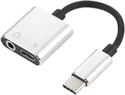 QUMIIRITY Type C to Headphone Adapter Audio Converter Aluminum Alloy Type C Adapter Cable for Charging and Music Playback Silver
