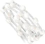 [JewelryWeb] 7 8mm White Baroque Freshwater Cultured Pearl and Acrylic Beads Wrap Bracelet-Wrap-Bracelet for Women