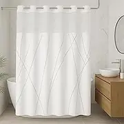 No Hook Shower Curtain with Snap in Liner - Fabric Shower Curtain Liner with Mesh Window - No Hook Shower Curtain and Liner Set - White Bathroom Accessories Shower Curtain Liner - 71 x 74 inches