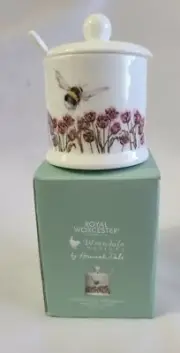 Royal Worcester Bumble Bee Conserve Pot w/Spoon (New) India