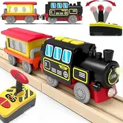TOPLIVING Motorized Train for Wooden Track, Remote Control with Magnetic Connection, Battery Operated Locomotive Train Set Compatible with Thomas, Brio, Chuggington - Toys for Toddlers