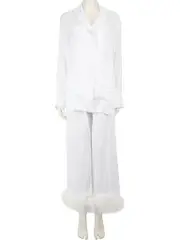 White Ostrich Feather Trim Matching Set